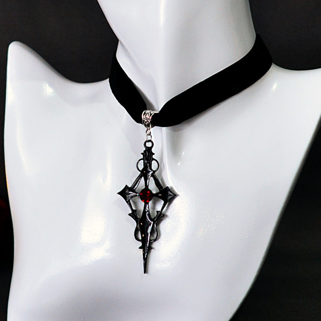 Wholesale  Gothic Earrings Punk Style Cross Pattern Metal Red Rhinestone Ear Hanging